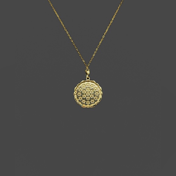 Pastel Enamel Flower Pendant w/ Faux Pearl Accents on Stainless Gold Tone Chain - Picture 11 of 12